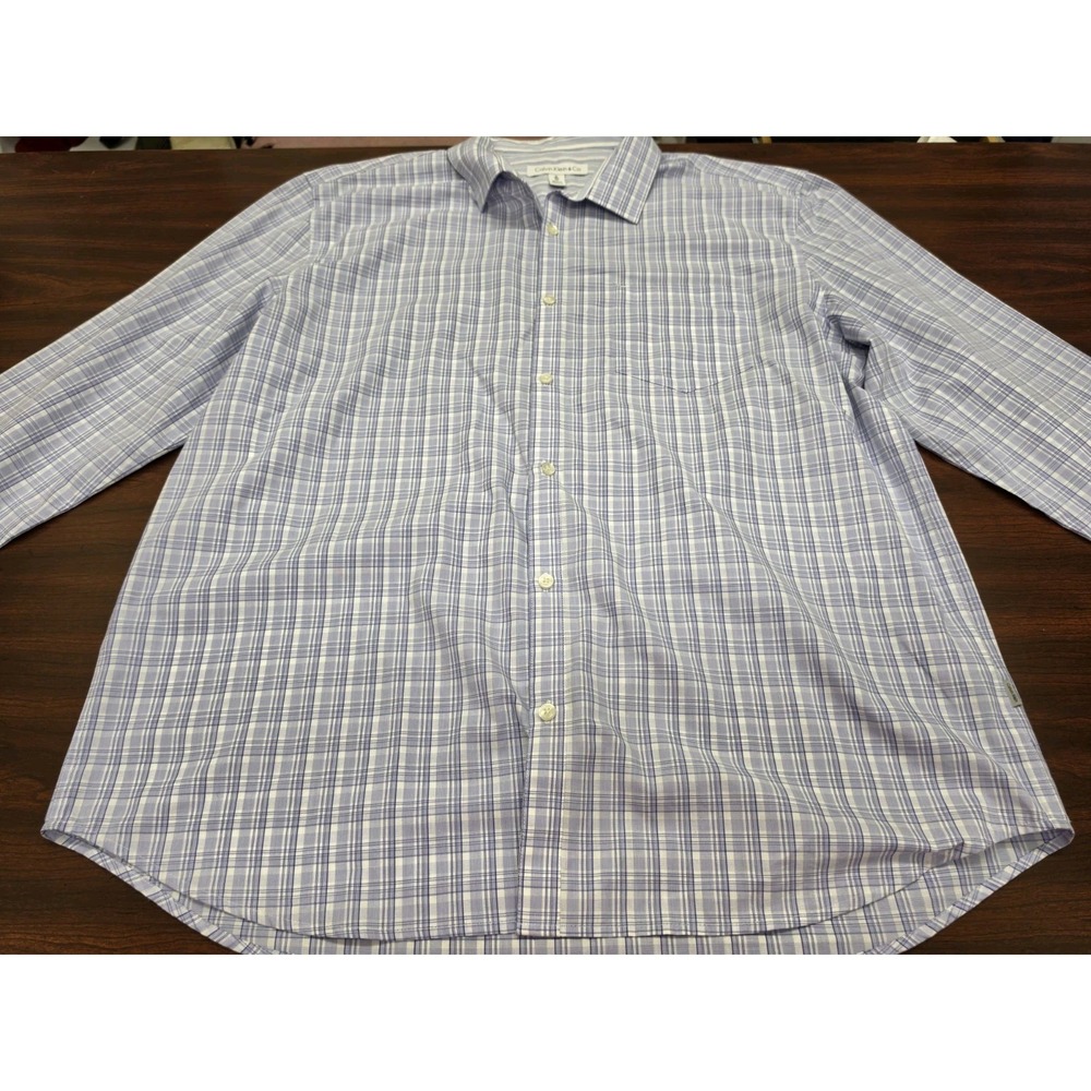 Calvin Klein & Co Mens XL White Plaid Long Sleeve Button Up Dress Shirt